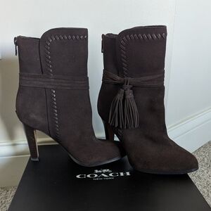 Coach Jessie Suede Silky Nappa Tassel Chestnut Brown Boots sz 7